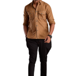 Urban Camel Brown Hunting Style Shirt | Premium Men's Sportswear | Classic Outdoor Design | Comfortable Cotton Fabric | Size 36-44